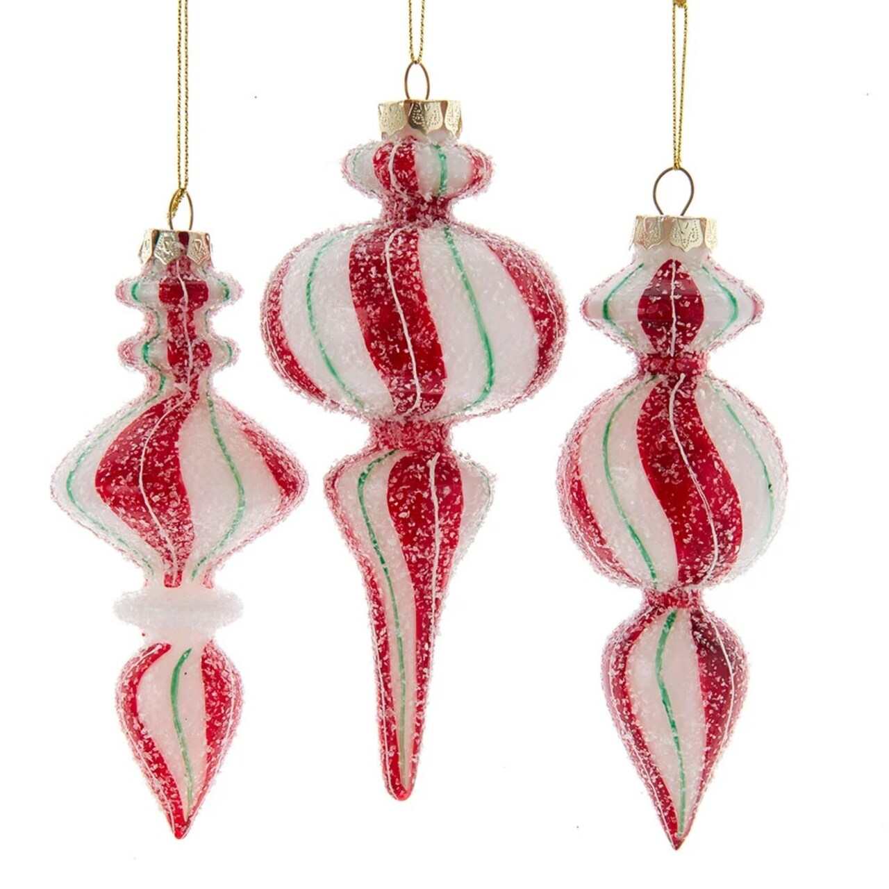 KSA Flocked Red and White Finial Christmas Ornaments 18.5"